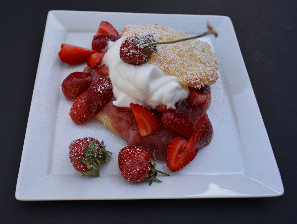 Strawberry Shortcake with Rhubarb Sauce
